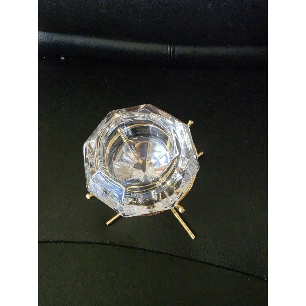 Vintage Diamond Shaped Heavy Cut Class Candle Tea Light Holder with Gold Stand